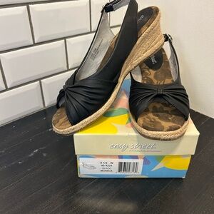 Easy Street Black and Tan Wedge Sandals - Monica Black